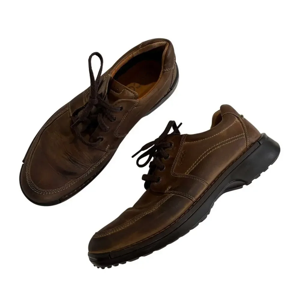 ECCO Fusion II Mens 11 EU 45 Brown Leather Tie Moc Shoe Casual Oxfords Lace up